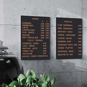 Tablero de menú magnético con letras de madera: exhibición elegante y fácilmente personalizable para cafeterías, bares, panaderías y restaurantes.