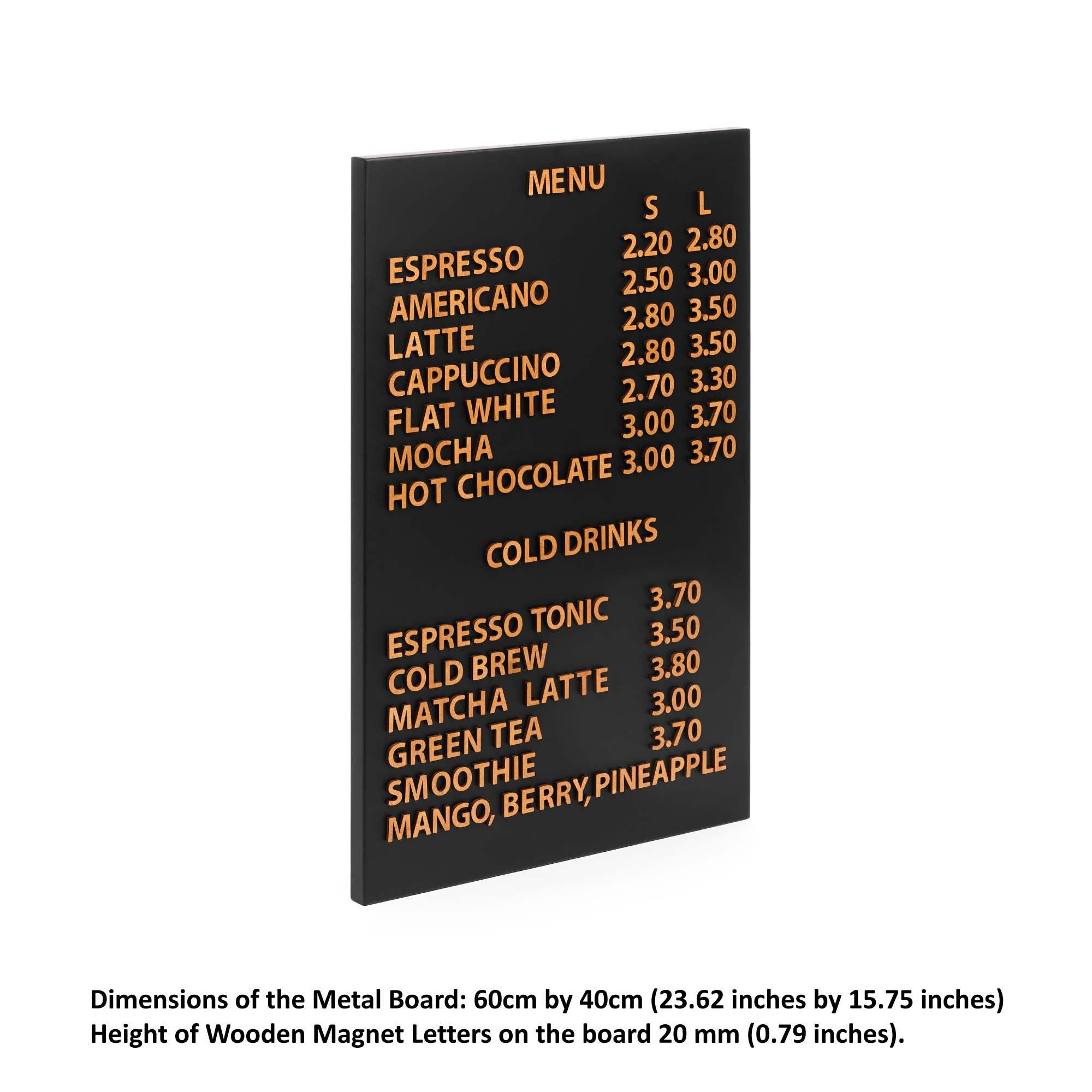 Mount Menu Insert Menu for Coffee Shops. Wall-mounted Menu Board With Wooden Letters on ...