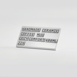 White Metal Price Tags with changeable magnetic letters for bakeries, coffee shops, and handmade goods. Counter Signs - Set of 12.