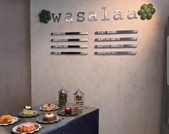 Stainless Steel Wall Menu Board with Magnetic Letters, Coffee Shop Menu Display, Modern Bakery Drink List, Changeable Restaurant Signage Set
