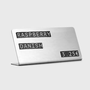 Stainless Steel Metal Price Tags with changeable magnetic letters for bakeries, coffee shops, and handmade goods.  Set of 12.