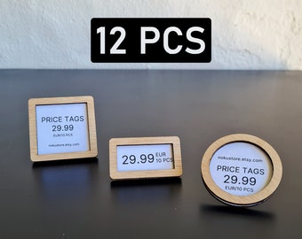 Wooden price tags, Mini price tag - 12 pcs, Price display for market, Store and cafes. Сircular price tags, Square price tags. Market stand.