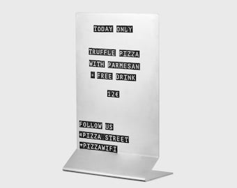 Magnetisch lettermenubord – klein metalen bord met zwarte letters – herbruikbare display op aanrecht voor cafés, bakkerijen, bars en pop-ups