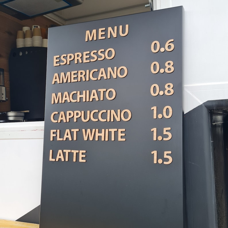 Menu board. Easily changeable metal menu board with wooden letters on magnets. Menu display for coffee shops, bars, bakeries. image 2
