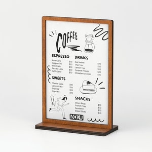 Drewniany schowek, stojak na menu, naturalny uchwyt na papier A5, ekspozytor na menu kawowe - idealny do restauracji, kawiarni, wesel i imprez.