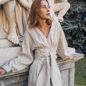 white linen dress with belt