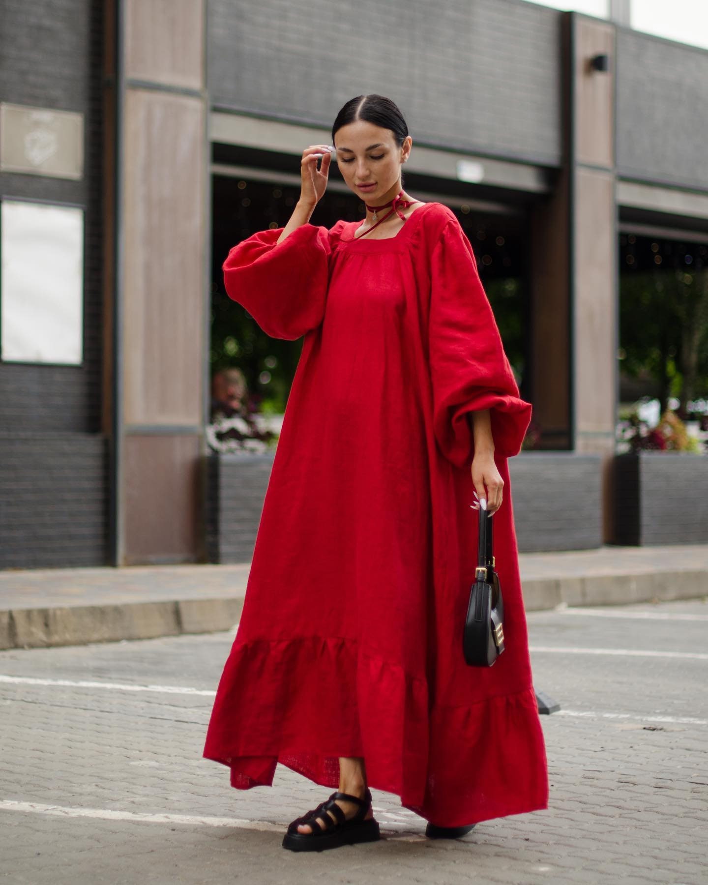 Red Sleeve Dress Etsy