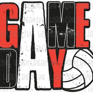Game Day Voleibol Rojo y Negro Png, Voleibol Png Diseño de Sublimación, Game Day Voleibol retro Png