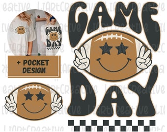 Game Day Football Back and Pocket Png Files, Football Smiled Png Sublimation Design, Football Happy Face png, Football png designs