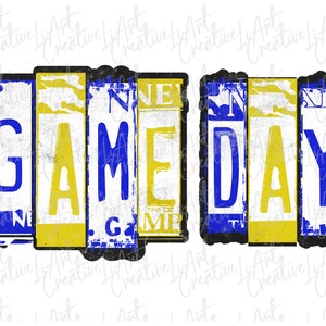 Game Day Retro Blue and Gold Png, Sport Game Season Blue and Yellow Team Png Sublimation Design, Game Day Vintage Png