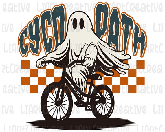 Cycopath Halloween PNG, Ghost bicycle png, Halloween png, Ghost Sublimation png Design, spooky season Vintage Ghost Halloween png