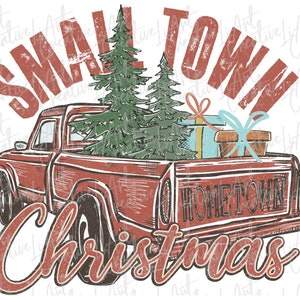 Small Town Truck with Christmas Trees PNG, Christmas Sublimation png Design, Christmas Vintage Truck  png
