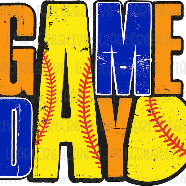 Softball Game Day Orange and Blue PNG File, Softball Retro Png Sublimation Design, Softball png design, Game Day PNG