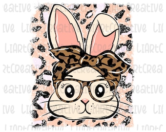 Bunny Hand Drawn PNG, Leopard Bunny Png, Bunny Easter Glasses Sublimation png Design, Easter png