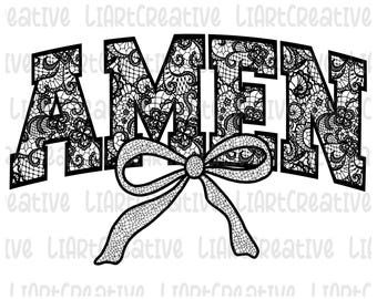 Lazo de encaje Amén Png, Coqueta Amén Png, Chica cristiana png, Versículo bíblico png, Diseños de sublimación de Dios png, Religión png, Amén png