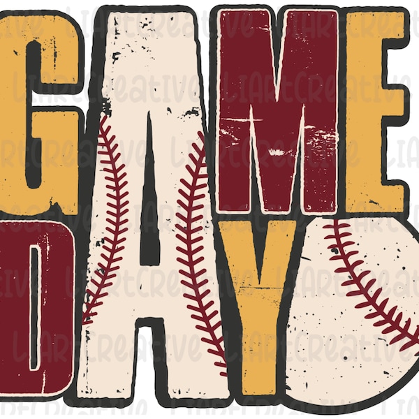 Baseball Game Day Maroon Gold PNG File, Baseball Retro Png Sublimation Design, Baseball png design, Game Day PNG