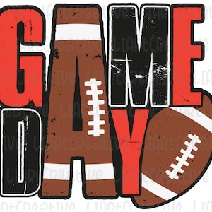 Football Game Day Red and Black PNG, Football Png Sublimation Design Download, Football Game Day png, Football png designs