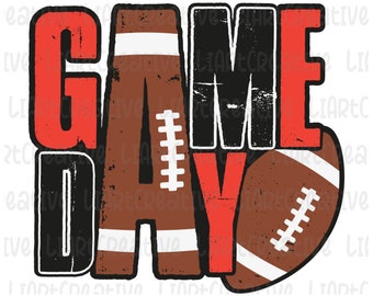 Football Game Day Red and Black PNG, Football Png Sublimation Design Download, Football Game Day png, Football png designs