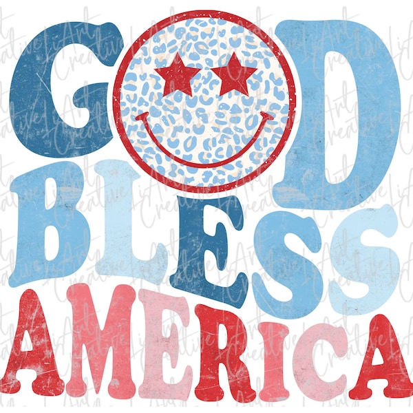 God Bless America Retro png designs, God Bless USA Happy Face png, July 4th png, Patriotic  png, Usa png, Independence Day png