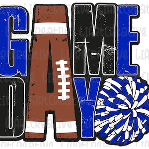 Football Cheer Game Day Blue and Black PNG, Football Png Sublimation Design Download, Football Cheerleading Game Day png, Football png