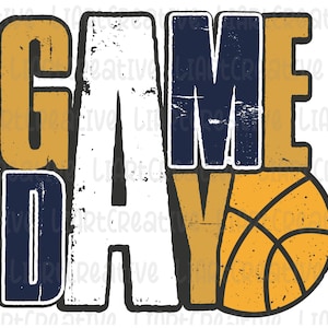 Game Day Basketball Navy Blue Gold PNG Design, Basketball Retro Png Sublimation Design, Basketball png, Basketball png sublimation designs