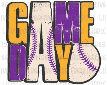 Baseball Game Day PNG File, Baseball Gold Purple Png Sublimation Design, Baseball png design, Game Day PNG