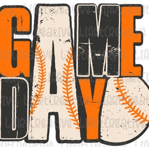Baseball Game Day Black And Orange PNG File, Baseball Retro Png Sublimation Design, Baseball png design, Game Day PNG