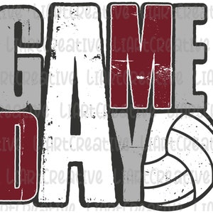 Día del juego de voleibol en color granate y gris Png, diseño de sublimación de voleibol Png, día del juego de voleibol retro Png