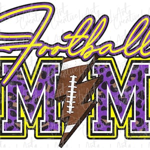 Football Mom Png, Lightning Bolt Png, Football Purple And Yellow Sublimation Design, Mom Png