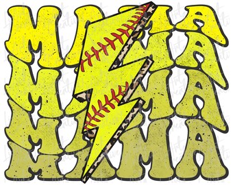 Retro Softball Mama Png, Lightning Bolt Leopard Png, Softball Sublimation Design, Mom Png