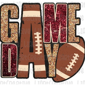 Football Game Day Maroon and Gold Glitter PNG, Football Png Sublimation Design Download, Football Game Day png, Football png designs
