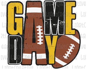 Football Game Day Black and Gold PNG, Football Png Sublimation Design Download, Football Game Day png, Football png designs