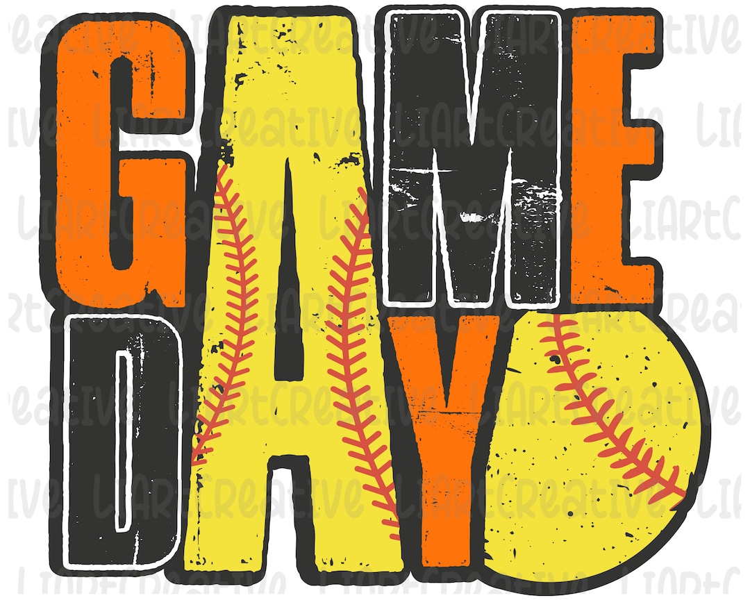 Softball Game Day Orange Black PNG File, Softball Retro Png Sublimation