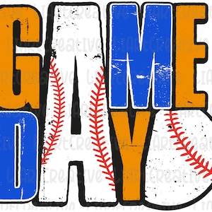 Baseball Game Day Blue and Orange  PNG File, Baseball Gold Purple Png Sublimation Design, Baseball png design, Game Day PNG