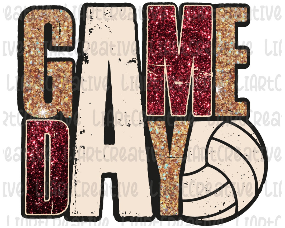 Game Day Volleyball Maroon and Gold Glitter Png, Volleyball Png