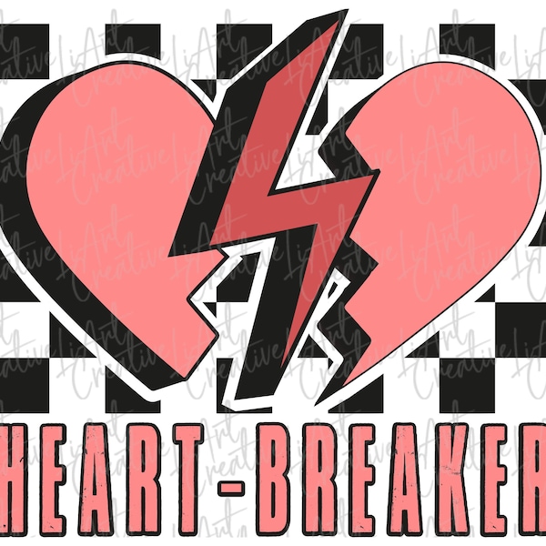 Heart Breaker PNG, Lightning Bolt Retro Valentines Png camisa, Sublimación png Diseños dibujados a mano Imprimible Gráfico Clipart camisa descargar