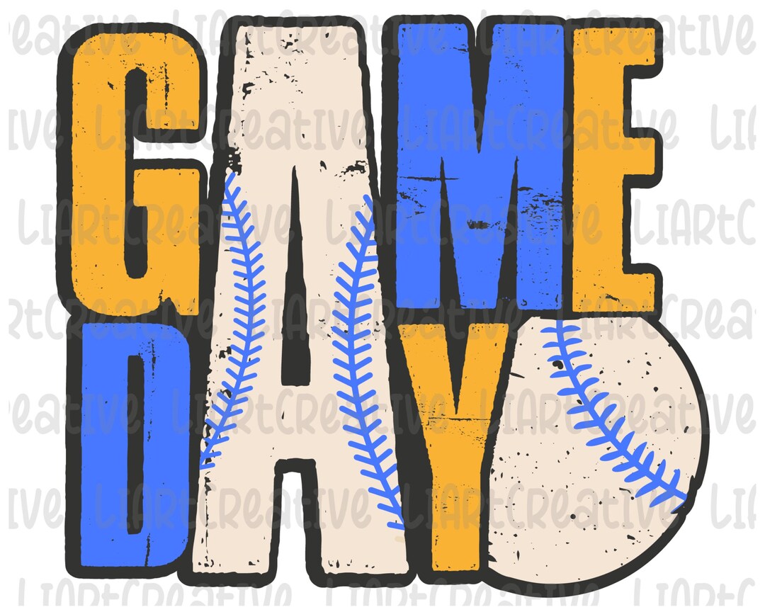 Baseball Game Day PNG File, Baseball Yellow Blue Png Sublimation Design
