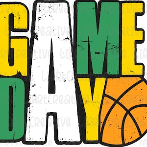Game Day Basketball Gold y Kelly Green PNG Diseño, Baloncesto Retro Png Sublimación Diseño, Baloncesto png, Baloncesto png sublimación