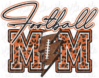 Football Mom Png, Lightning Bolt Png, Football Orange And Black Sublimation Design, Mom Png
