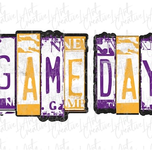 Game Day Retro Purple and Gold Png, Sport Game Season  Purple and Yellow Team Png Sublimation Design, Game Day Vintage Png