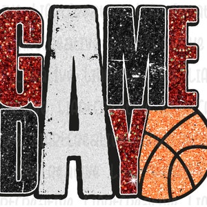Speldag basketbal PNG-ontwerp, basketbal retro zwart rood glitter png sublimatie ontwerp, basketbal png, basketbal png sublimatie