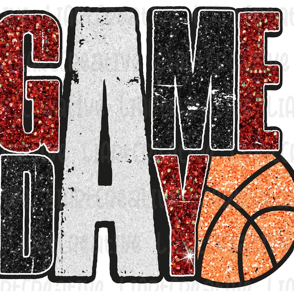 Game Day Basketball PNG Design, Basketball Retro Black Red Glitter Png Sublimation Design, Basketball png, Basketball png sublimation