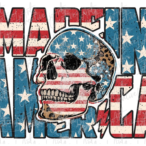 Made in America Skull PNG, Made in USA Png, July 4th png, Patriotic png, America Retro Png, Sublimation Design Download