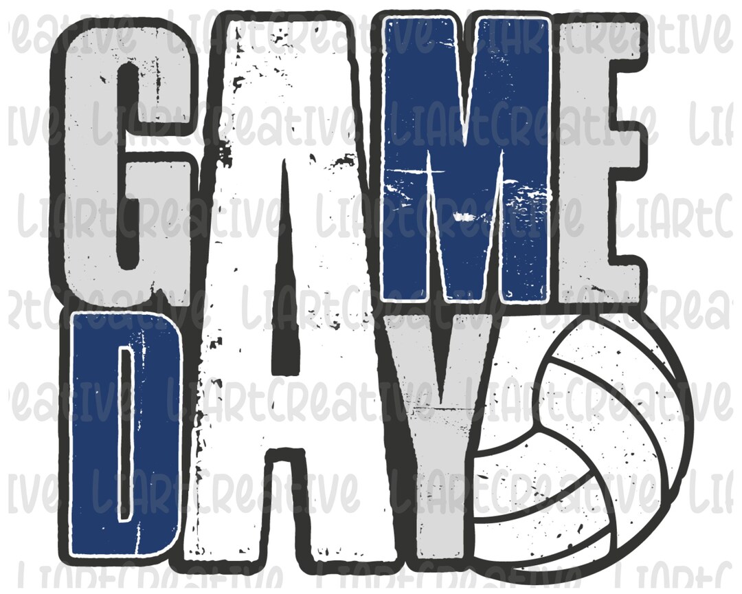 Game Day Volleyball Blue and White Png, Volleyball Png Sublimation