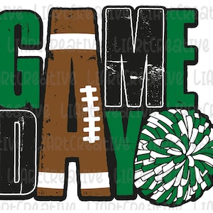 Football Cheer Game Day Green and Black PNG, Football Png Sublimation Design Download, Football Cheerleading Game Day png, Football png