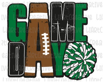Football Cheer Game Day Green and Black PNG, Football Png Sublimation Design Download, Football Cheerleading Game Day png, Football png
