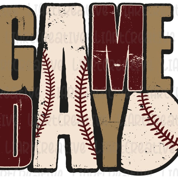 Baseball Game Day Maroon Gold PNG File, Baseball Retro Png Sublimation Design, Baseball png design, Game Day PNG