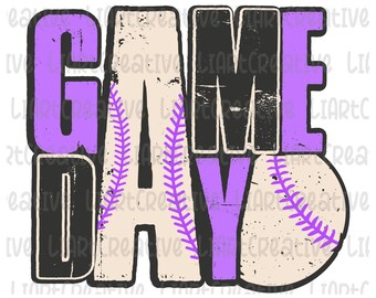 Baseball Game Day PNG File, Baseball Purple Black Png Sublimation Design, Baseball png design, Game Day PNG