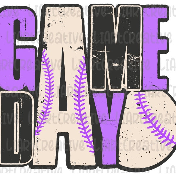 Baseball Game Day PNG File, Baseball Purple Black Png Sublimation Design, Baseball png design, Game Day PNG