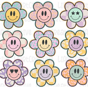 Fiori retrò sorrise Png, design PNG a sublimazione del sorriso floreale, disegni PNG per ragazze